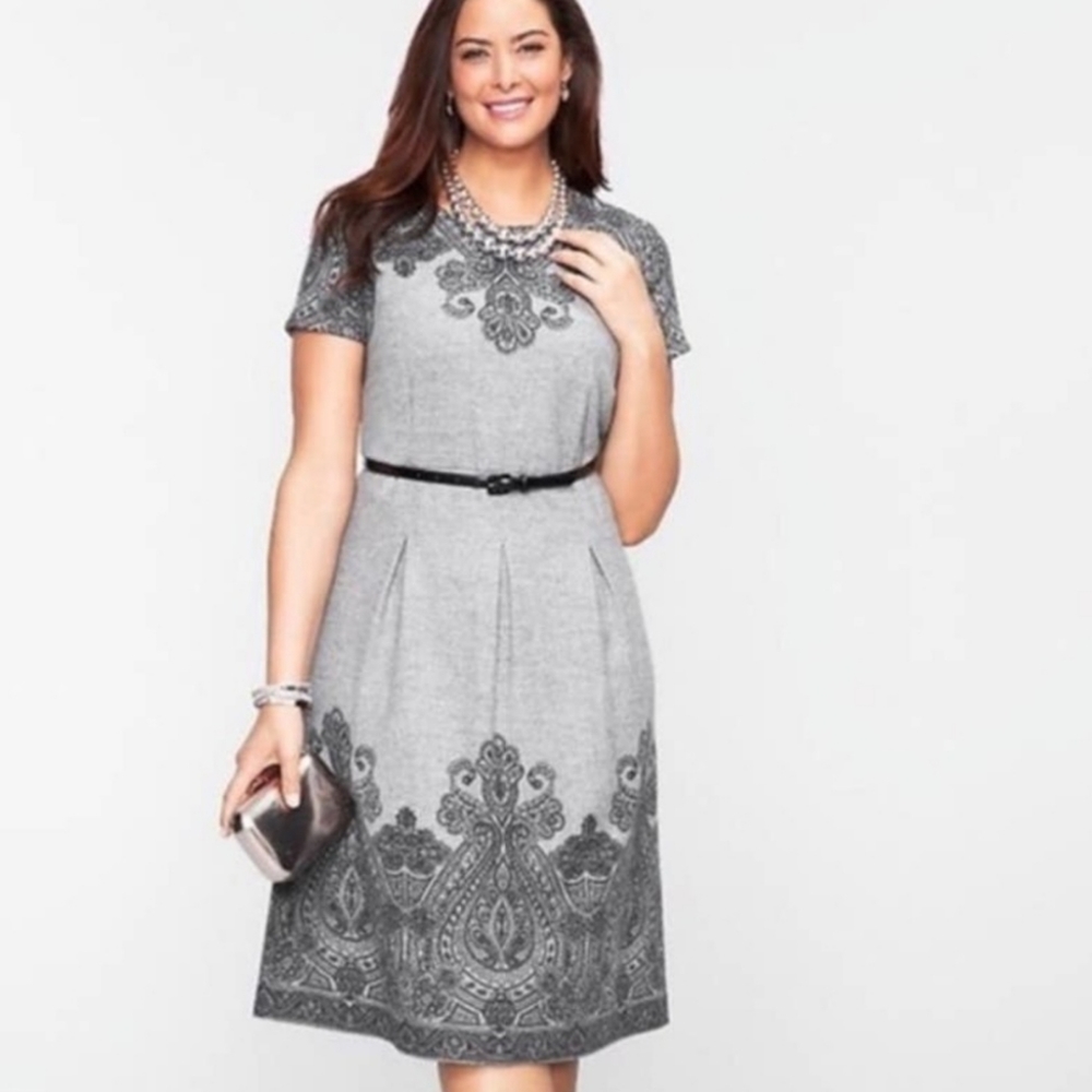 Talbots Gray Scroll Print Stretch Wool Dress 8 - image 1